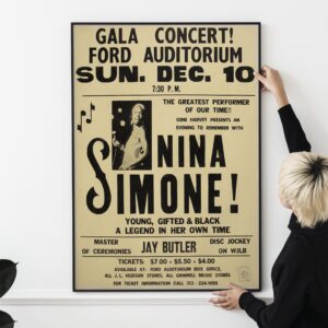 Nina Simone "The Greatest Performer of Our Time" 1972 Detroit Concert Poster.