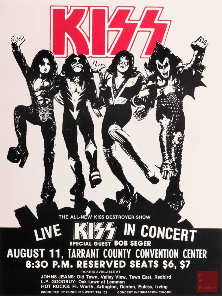 Kiss, Bob Seger 1976 Fort Worth, TX Concert Poster – pulpposter.com