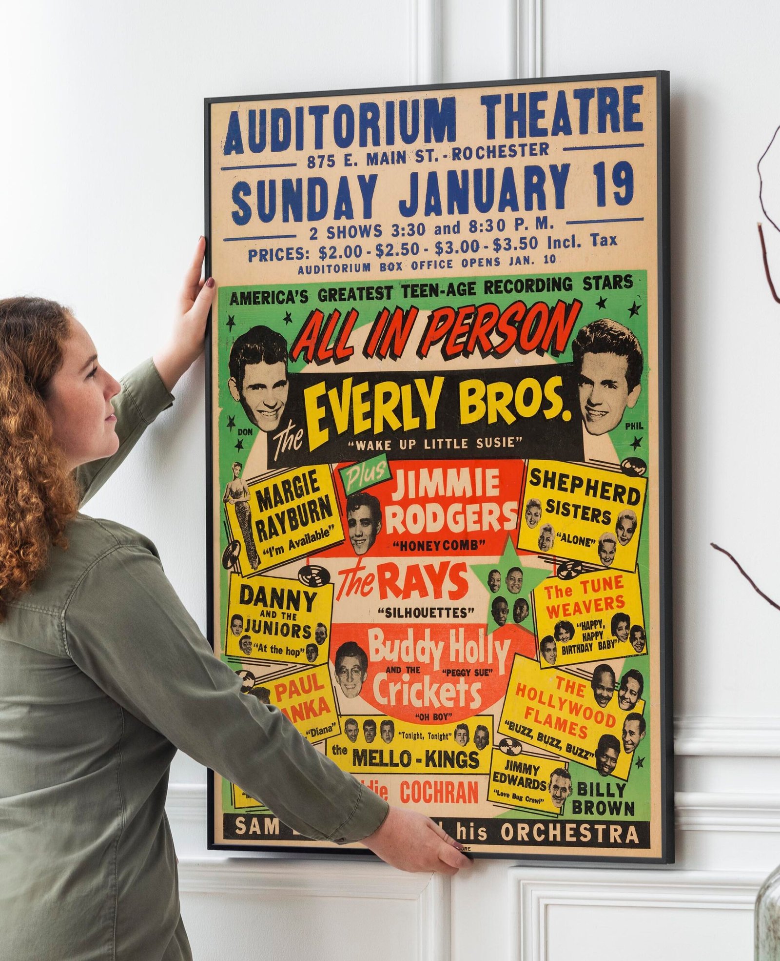 Buddy Holly & The Crickets, Everly Brothers, Eddie Cochran 1958 Concert Poster Buddy Holly & The Crickets, Everly Brothers, Eddie Cochran 1958 Concert Poster