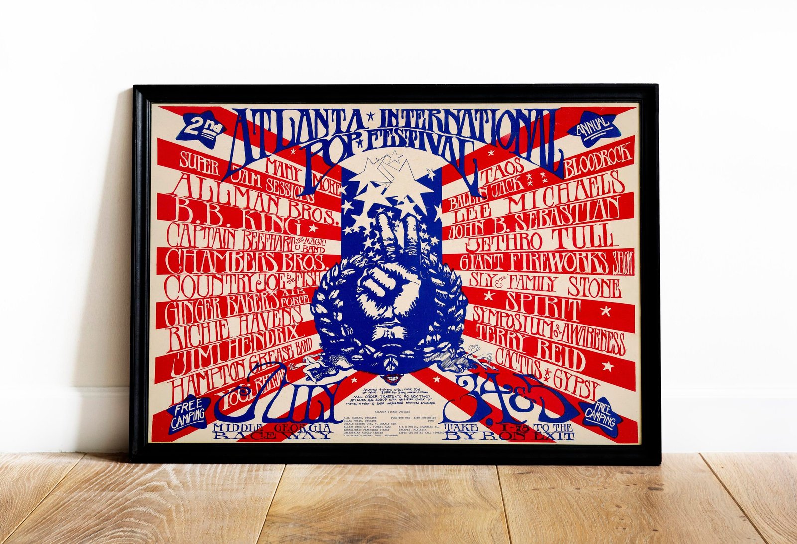 Jimi Hendrix, Allman Bros. Band 1970 Atlanta Pop Festival Concert Poster Jimi Hendrix, Allman Bros. Band 1970 Atlanta Pop Festival Concert Poster