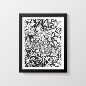 Traditional Thai Art Poster Print Black and White