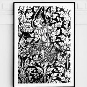 Traditional Thai Art Poster Print Black and White