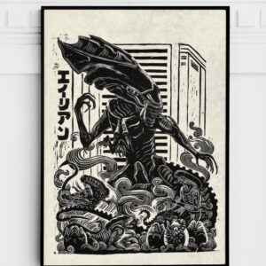 Xenomorph Alien Japanese Linocut Poster