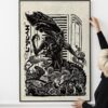 Xenomorph Alien Japanese Linocut Poster