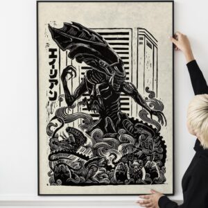 Xenomorph Alien Japanese Linocut Poster