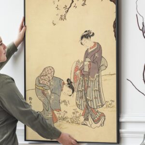 Japanese Two Women Picking Flowers Woodblock Print