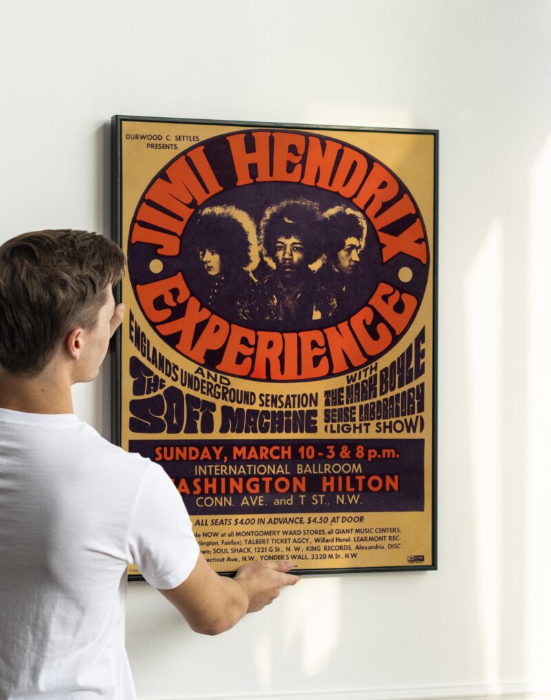 Jimi Hendrix Experience 1968 Washington, D.C. Hilton Day-Glo Concert Poster