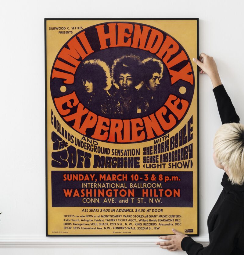 Jimi Hendrix Experience 1968 Washington, D.C. Hilton Day-Glo Concert Poster