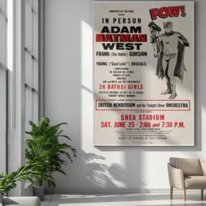 1966 Batman, The Young Rascals & The Temptations Shea Stadium Concert Poster