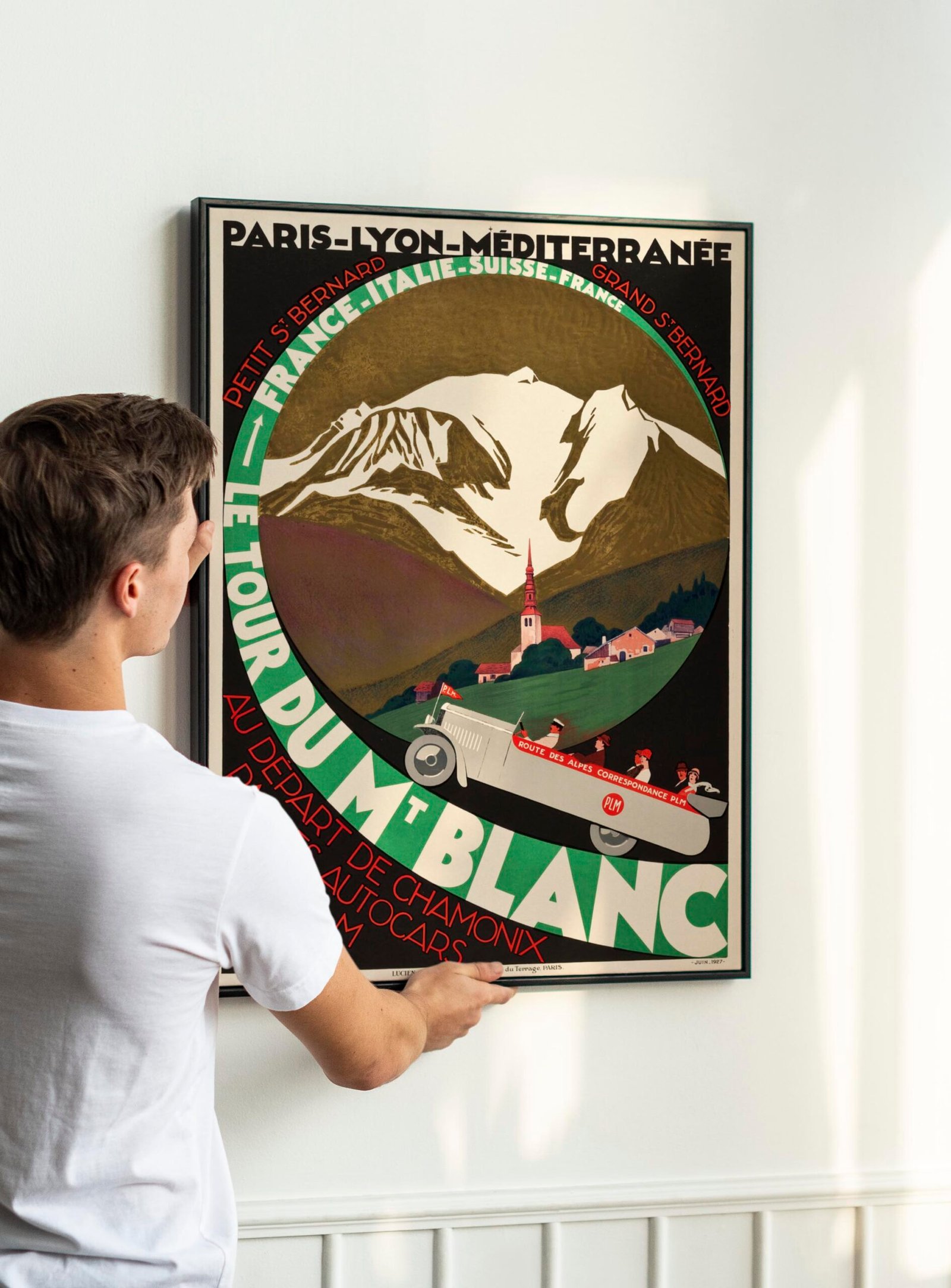 Le Tour du Mont Blanc 1927 Travel Poster – Vintage French Alps, Paris Lyon Méditerranée Railway, Alpine Skiing, Scenic Art Le Tour du Mont Blanc 1927 Travel Poster – Vintage French Alps, Paris Lyon Méditerranée Railway, Alpine Skiing, Scenic Art