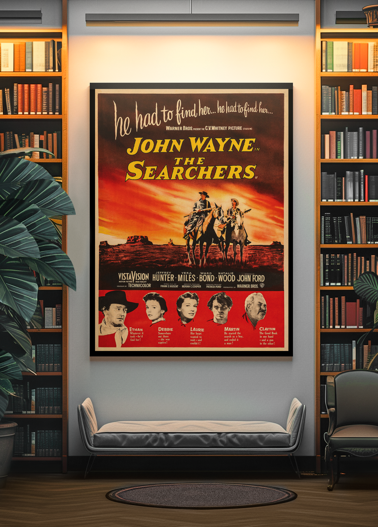 The Searchers Movie Poster Classic 50s Western, Retro John Wayne Film The Searchers Movie Poster Classic 50s Western, Retro John Wayne Film