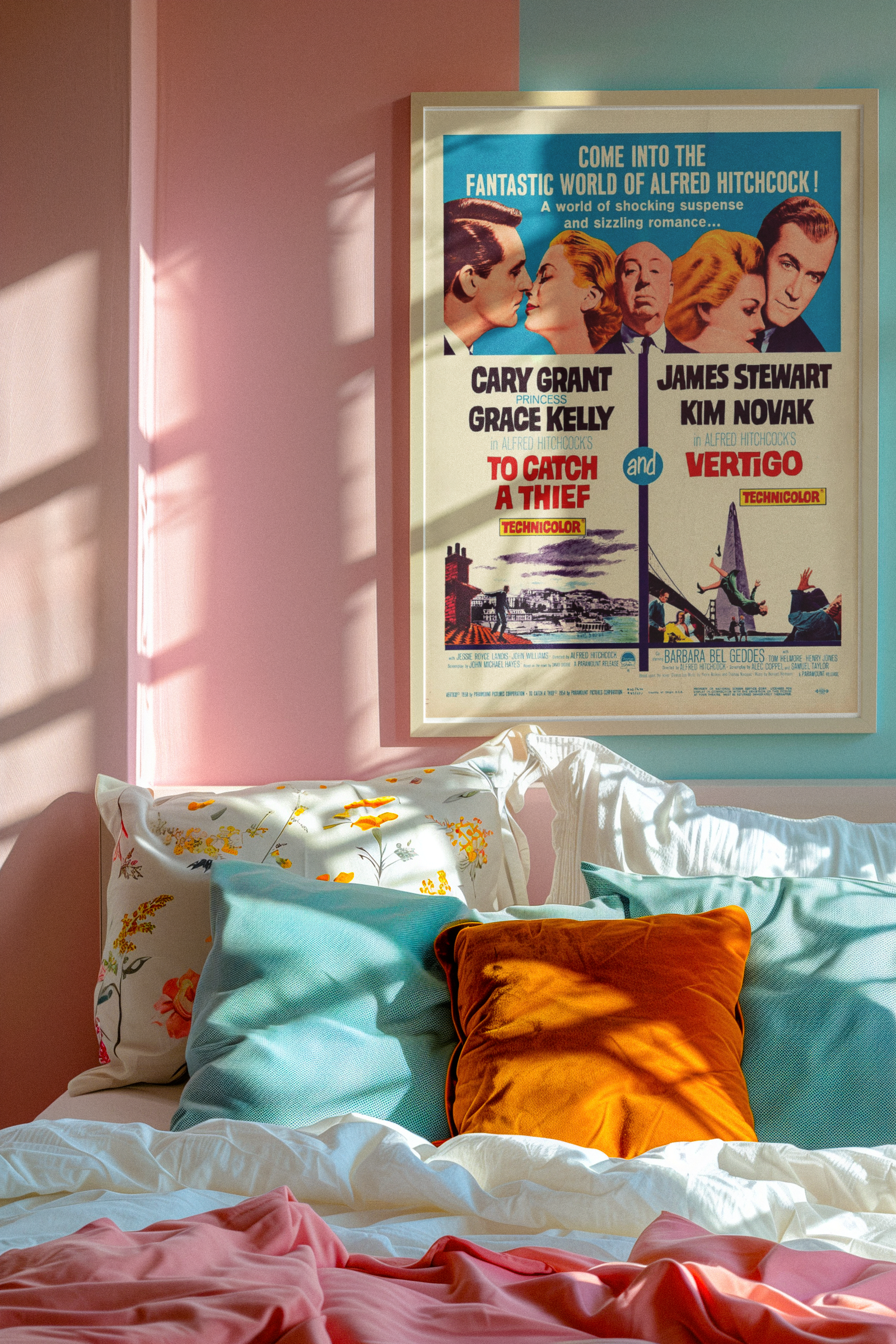 kitsch-inspired-mockup-featuring-an-ai-created-art-print-placed-on-a-bedroom-wall-m39895