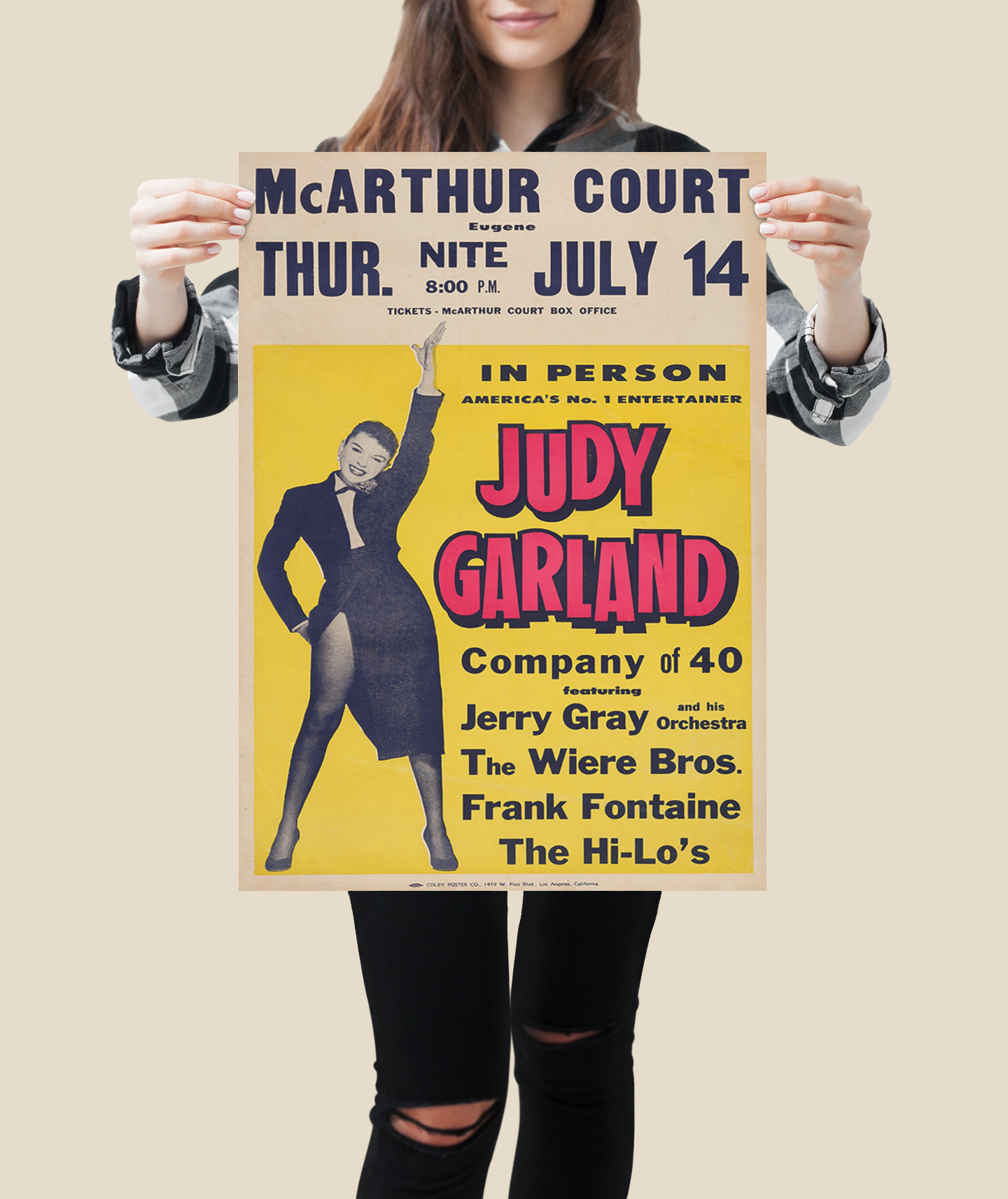 Vintage 1950s Judy Garland Poster – Rare Concert Art from McArthur Court Vintage 1950s Judy Garland Poster – Rare Concert Art from McArthur Court