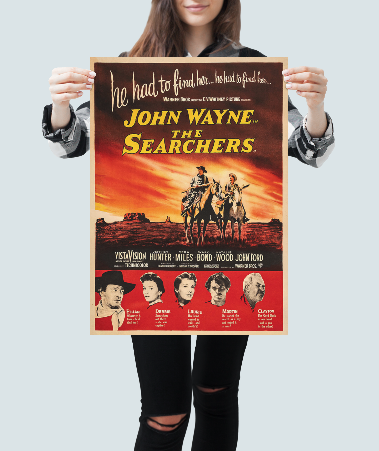 The Searchers Movie Poster Classic 50s Western, Retro John Wayne Film The Searchers Movie Poster Classic 50s Western, Retro John Wayne Film