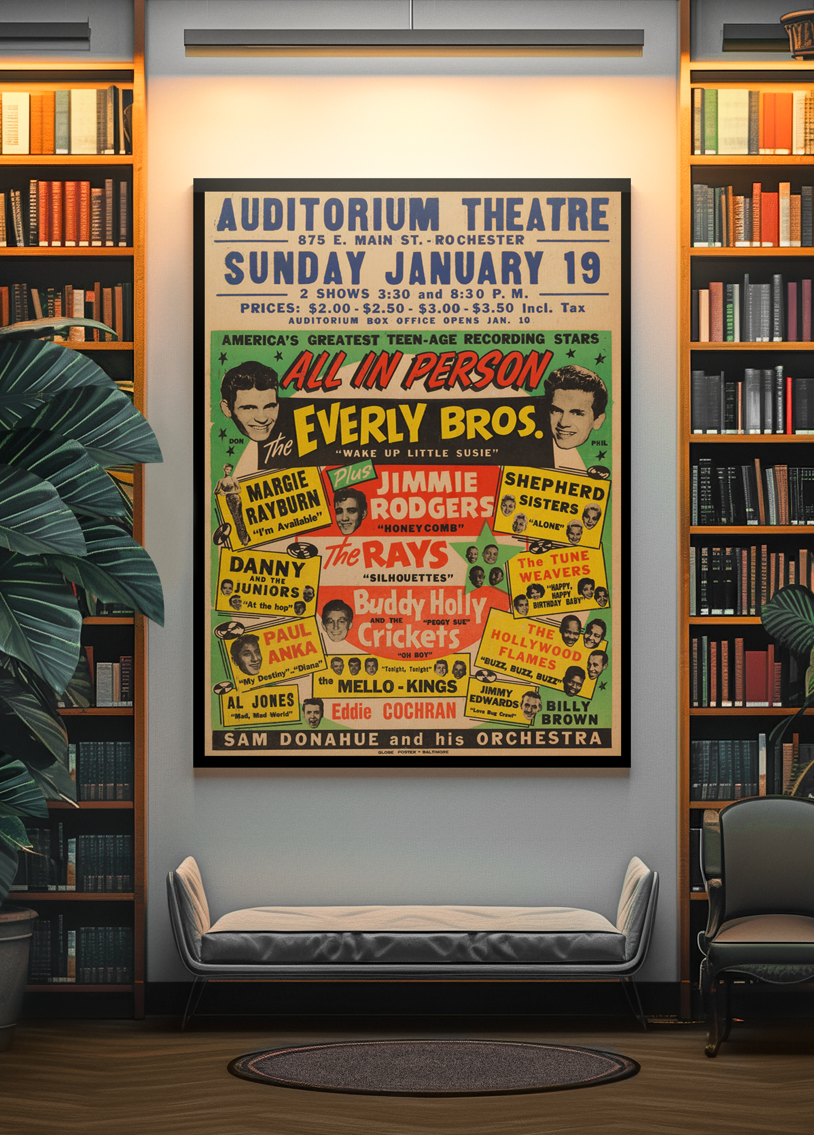 Buddy Holly & The Crickets, Everly Brothers, Eddie Cochran 1958 Concert Poster Buddy Holly & The Crickets, Everly Brothers, Eddie Cochran 1958 Concert Poster