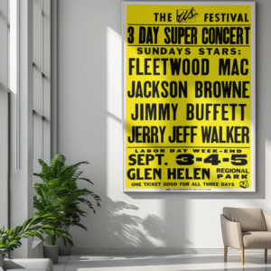 US Festival Concert Poster 1982 with Fleetwood Mac, Jackson Browne, Jimmy Buffet and Jerry Jeff Walker.