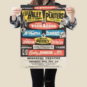 50s Rock n Roll Legends Poster – Chuck Berry & Bill Haley Concert Art