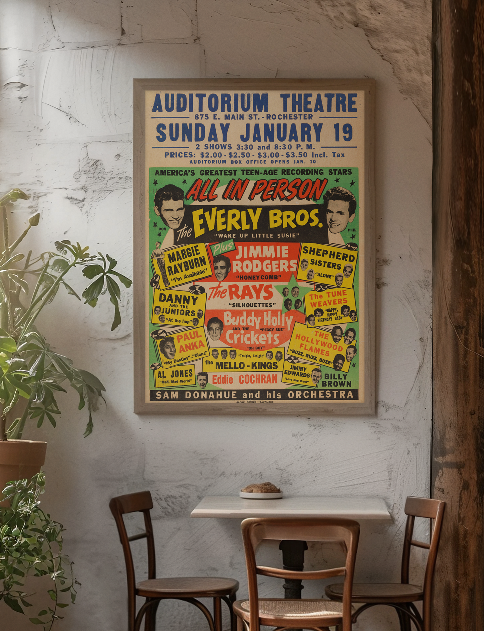 Buddy Holly & The Crickets, Everly Brothers, Eddie Cochran 1958 Concert Poster Buddy Holly & The Crickets, Everly Brothers, Eddie Cochran 1958 Concert Poster