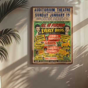 Buddy Holly & The Crickets, Everly Brothers, Eddie Cochran 1958 Concert Poster