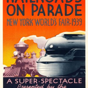 1930s Exposition Poster – Vintage Railroad Parade Artwork, Classic World’s Fair Era Print, Collectible Transport Memorabilia