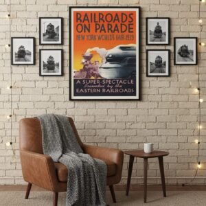 1930s Exposition Poster – Vintage Railroad Parade Artwork, Classic World’s Fair Era Print, Collectible Transport Memorabilia