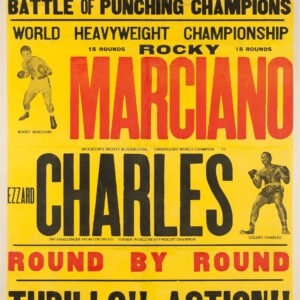 Classic 1950s Boxing Poster – Marciano vs Charles Heavyweight Title Fight