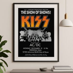 Vintage 1977 Rock Concert Poster – Kiss and AC/DC Classic Music Print