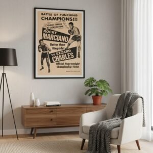 1954 Rocky Marciano Ezzard Charles Title Fight Vintage Boxing Film Poster