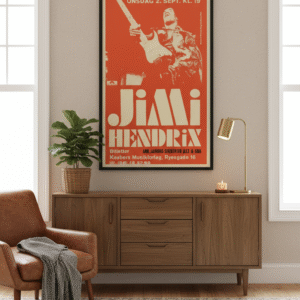 jimi hendrix poster, 1970 concert art, risskov denmark, psychedelic rock, vintage music print, classic rock art, guitar legend art, 70s concert poster, retro music decor, rock memorabilia, live performance, vintage rock era, hendrix collectible