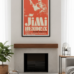 jimi hendrix poster, 1970 concert art, risskov denmark, psychedelic rock, vintage music print, classic rock art, guitar legend art, 70s concert poster, retro music decor, rock memorabilia, live performance, vintage rock era, hendrix collectible