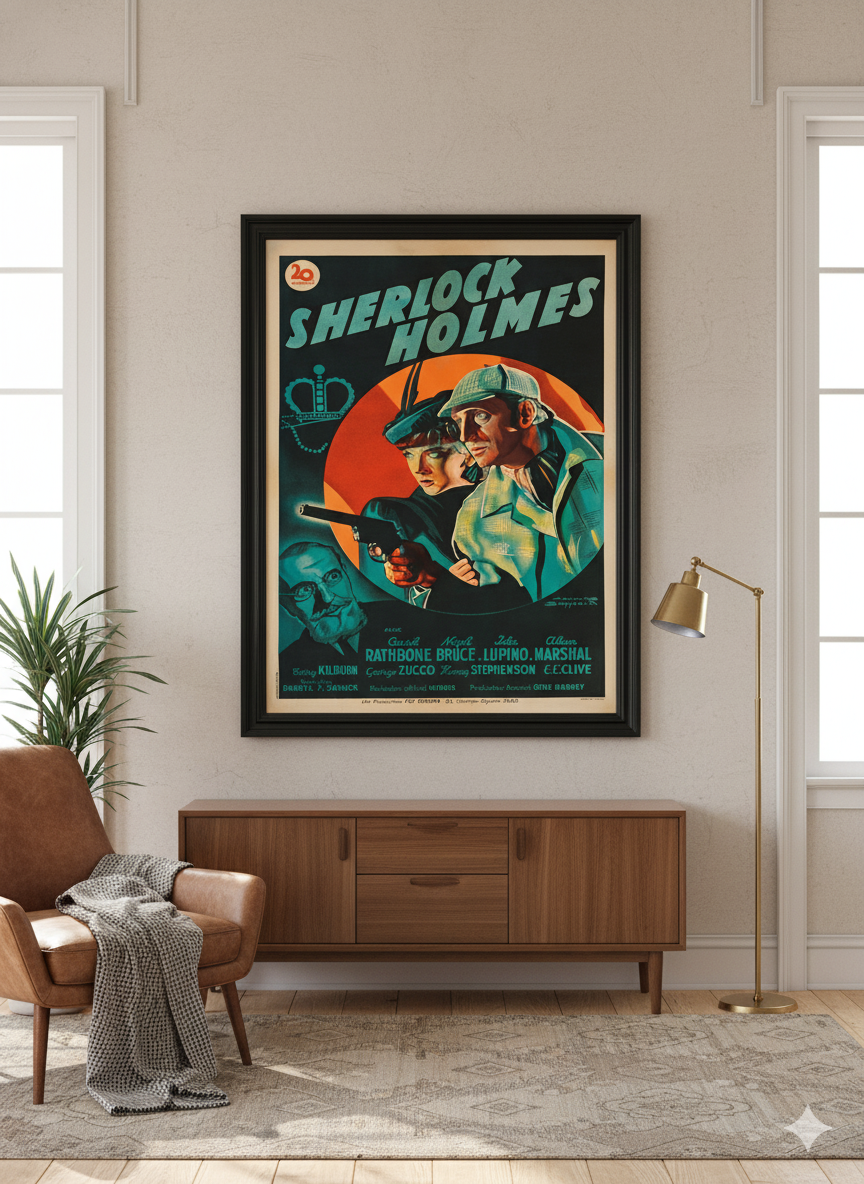 Sherlock Holmes 1939 Classic Film Poster – Basil Rathbone Vintage Detective Print Sherlock Holmes 1939 Classic Film Poster – Basil Rathbone Vintage Detective Print