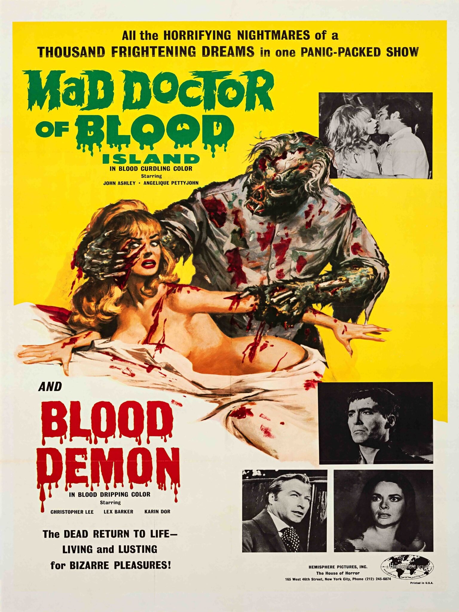 Mad Doctor of Blood Island & Blood Demon 1968 Vintage Horror Movie Poster Mad Doctor of Blood Island & Blood Demon 1968 Vintage Horror Movie Poster