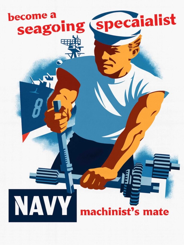 US Navy WWII Propaganda Poster – Classic 1940s War-Era Recruitment