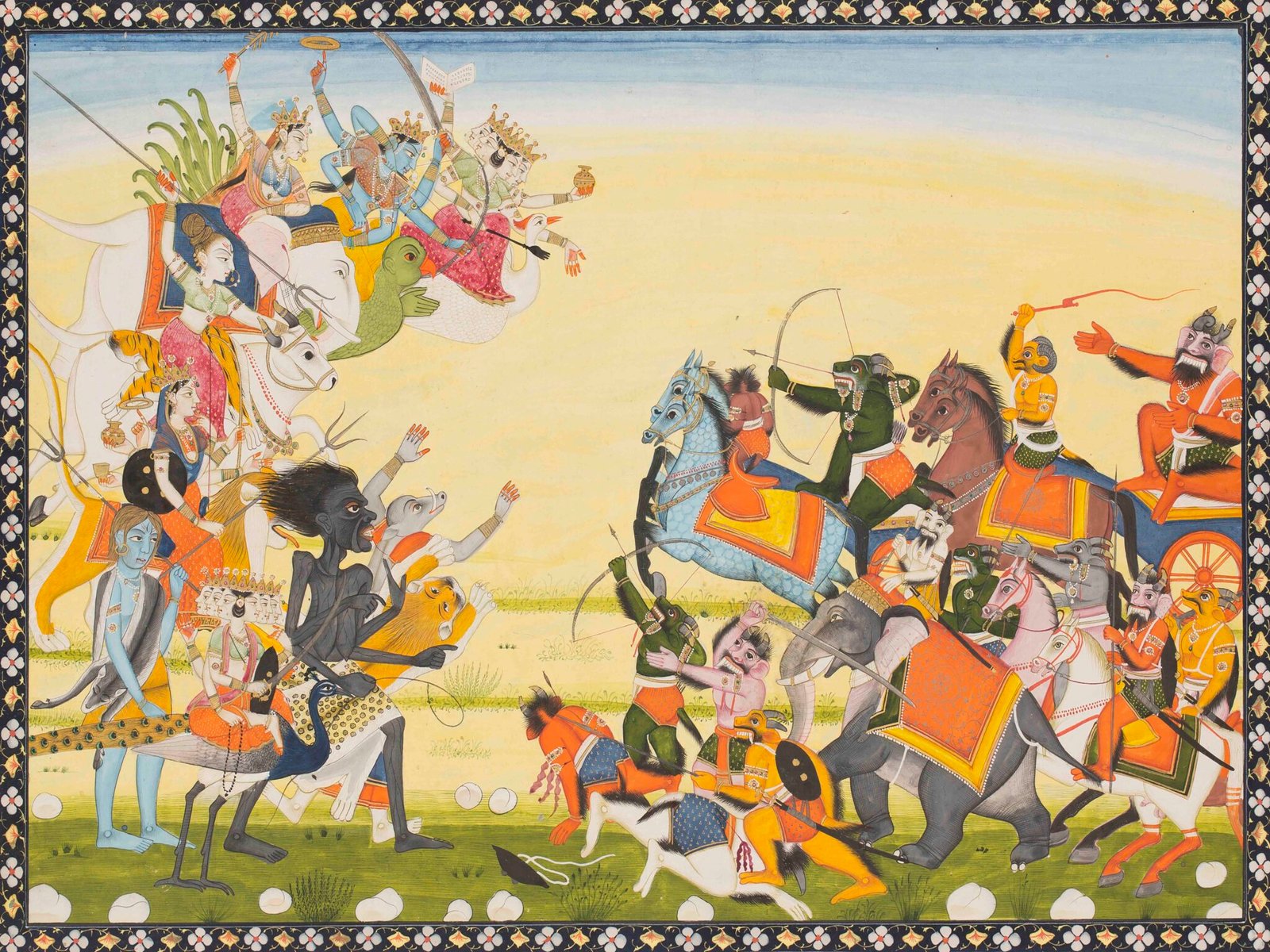 The Goddess Devi and Eight Mother Goddesses (Ashta Matrika) – Antique Indian Asian Religious Art Print The Goddess Devi and Eight Mother Goddesses (Ashta Matrika) – Antique Indian Asian Religious Art Print