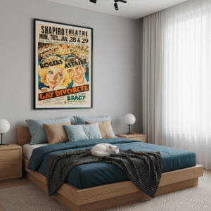 1934 The Gay Divorcee movie poster featuring Fred Astaire and Ginger Rogers in a classic Hollywood musical with elegant dance and Art Deco style.