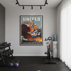 1943 World War II propaganda poster promoting Allied unity under the United Nations banner, featuring bold wartime graphics and global cooperation themes.