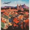1947 Pan Am Clipper travel poster advertising flights to Europe, featuring mid-century airline design and classic postwar aviation imagery.