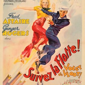 1936 Follow the Fleet movie poster featuring Fred Astaire and Ginger Rogers in a classic Hollywood musical with naval themes and elegant dance imagery.