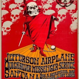 1970 psychedelic rock benefit concert poster featuring Jefferson Airplane with bold counterculture graphics and classic San Francisco rock imagery.