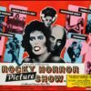 Vintage 1975 cult movie poster for The Rocky Horror Picture Show featuring Tim Curry in glam horror musical style.