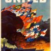 1943 World War II propaganda poster promoting Allied unity under the United Nations banner, featuring bold wartime graphics and global cooperation themes.