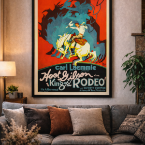 Retro rodeo poster showing classic old west cowboy artwork