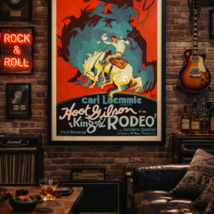 Retro rodeo poster showing classic old west cowboy artwork