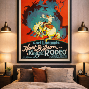 Retro rodeo poster showing classic old west cowboy artwork