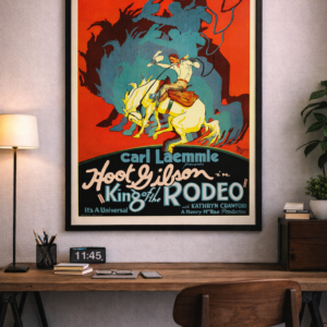 Retro rodeo poster showing classic old west cowboy artwork