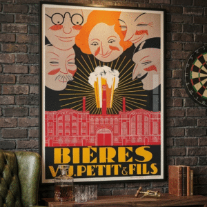Vintage Beer Poster – 1920s French Art Deco Bar Wall Art