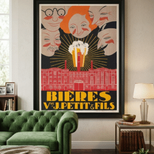 Vintage Beer Poster – 1920s French Art Deco Bar Wall Art