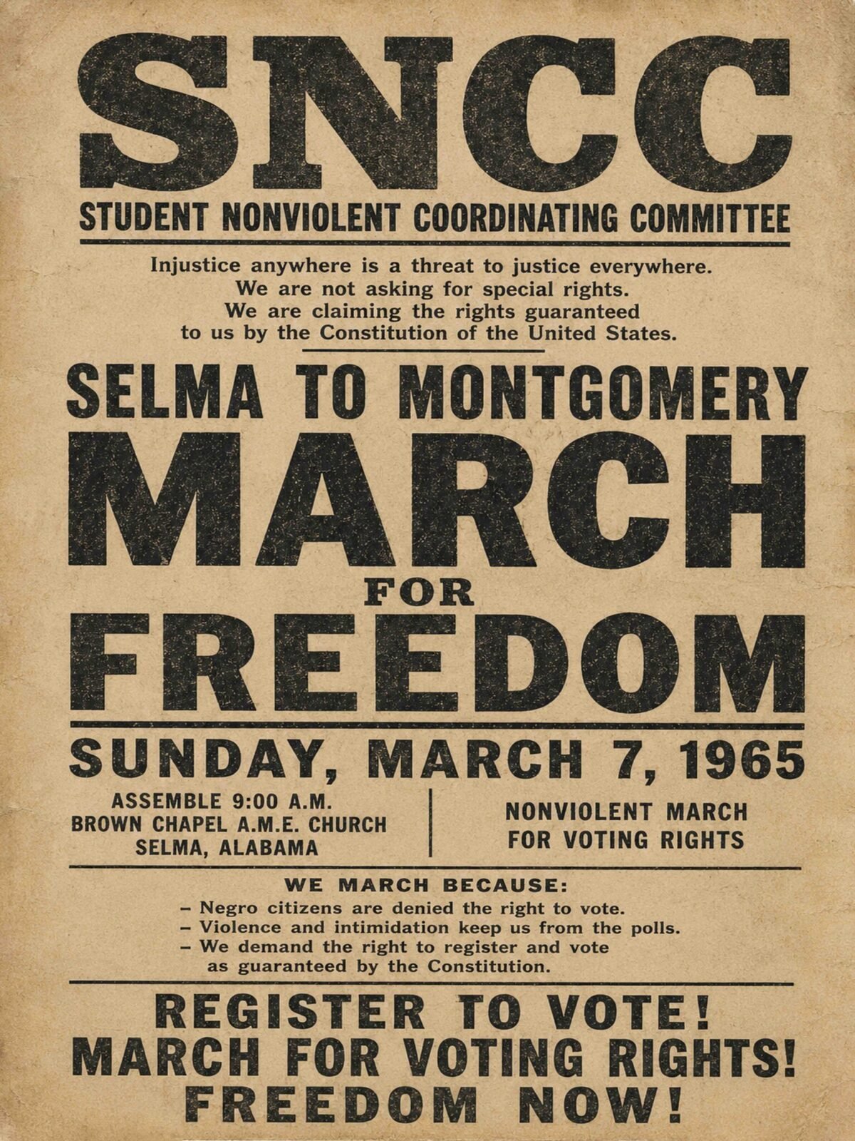 SNCC Selma to Montgomery March Poster 1965 Civil Rights Movement Print ...