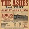 England vs Australia 1930 Ashes 2nd Test Poster – Lord’s Cricket Print
