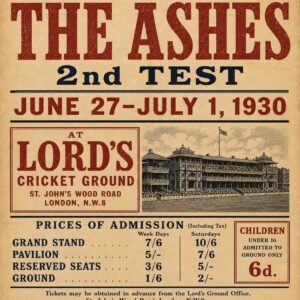 England vs Australia 1930 Ashes 2nd Test Poster – Lord’s Cricket Print